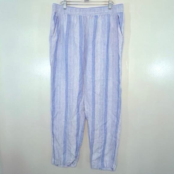 C&C California Women Striped Pull On Wide Leg Pants Blue/White Sz L Linen Beach - Picture 1 of 10